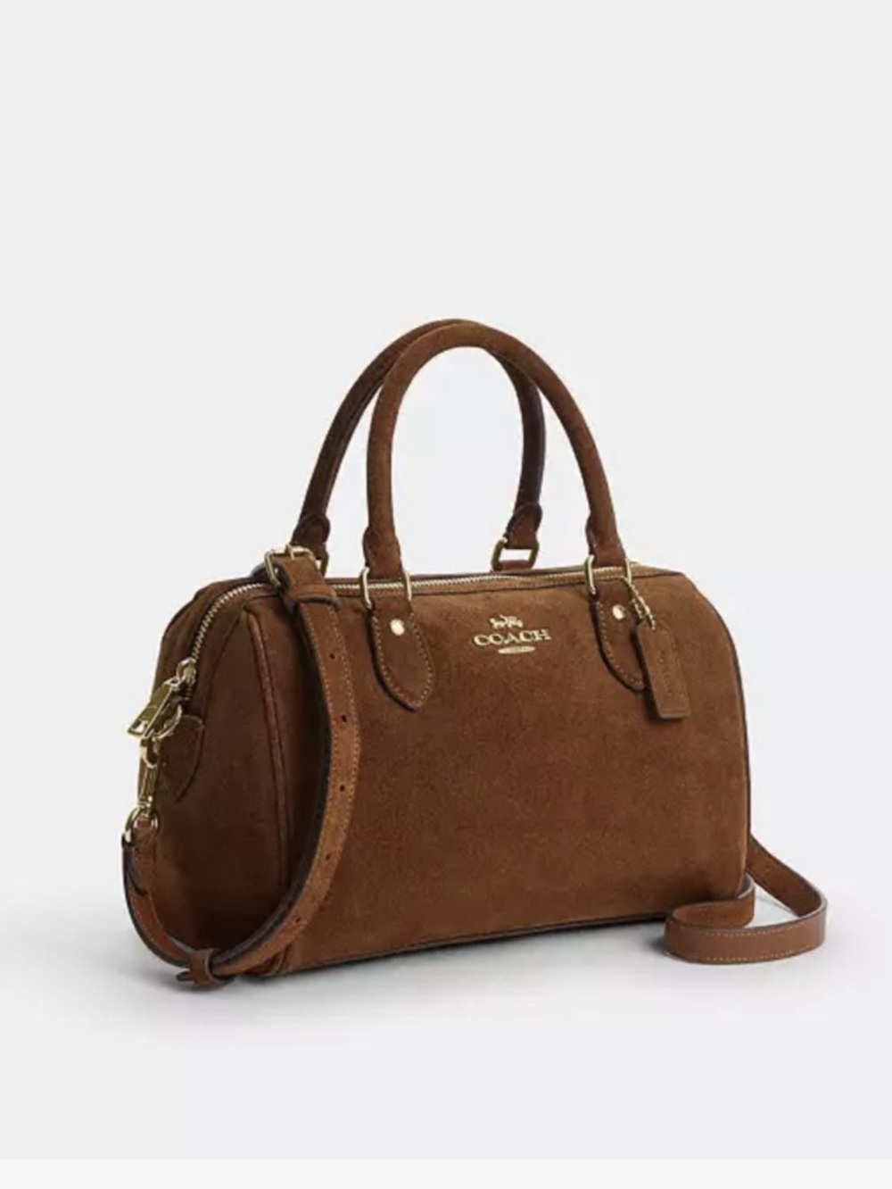 Coach ROWAN Suede Satchel Bag Chestnut with Gold hardware Zipper Crossbody NWT27